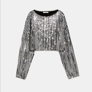 Sequin Open sleeve Crop Top